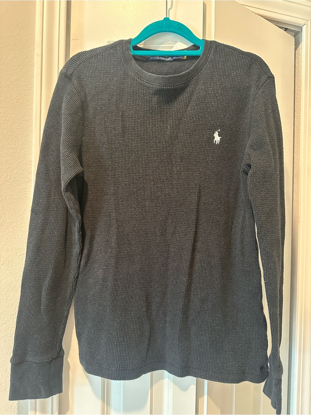 Ralph Lauren Men's Long-Sleeve Waffle Crew in Dark Charcoal